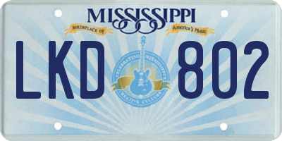 MS license plate LKD802