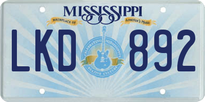 MS license plate LKD892
