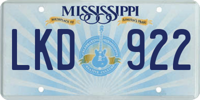 MS license plate LKD922