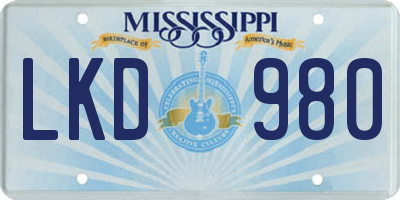 MS license plate LKD980