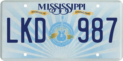 MS license plate LKD987