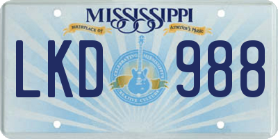 MS license plate LKD988