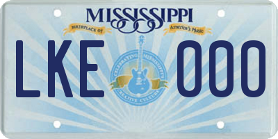 MS license plate LKE000