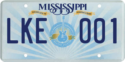MS license plate LKE001