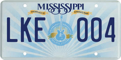 MS license plate LKE004