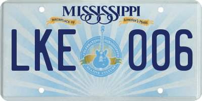 MS license plate LKE006
