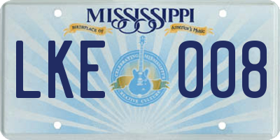 MS license plate LKE008