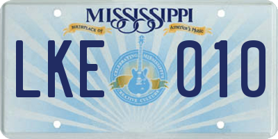 MS license plate LKE010