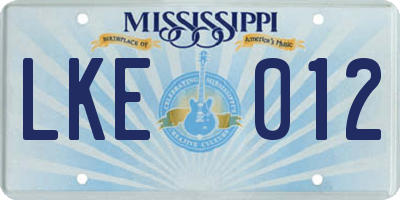 MS license plate LKE012