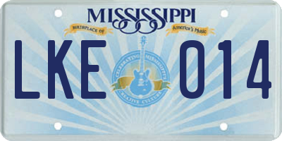 MS license plate LKE014