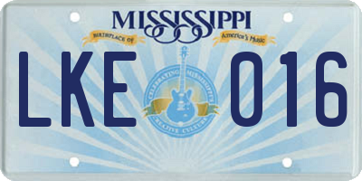 MS license plate LKE016