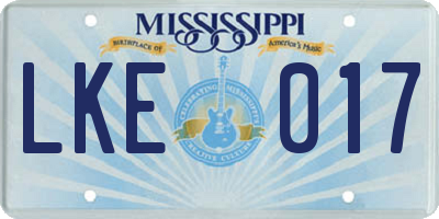 MS license plate LKE017