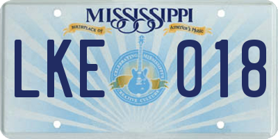MS license plate LKE018