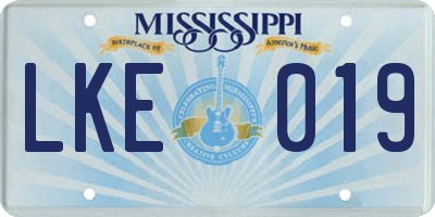 MS license plate LKE019