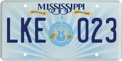 MS license plate LKE023