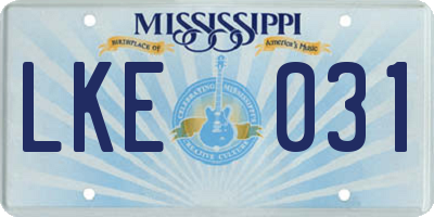 MS license plate LKE031