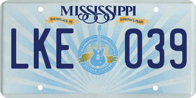 MS license plate LKE039
