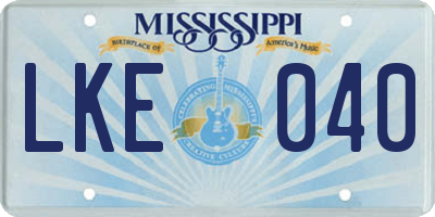 MS license plate LKE040