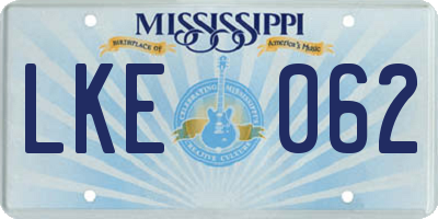 MS license plate LKE062