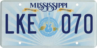 MS license plate LKE070