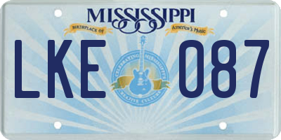 MS license plate LKE087