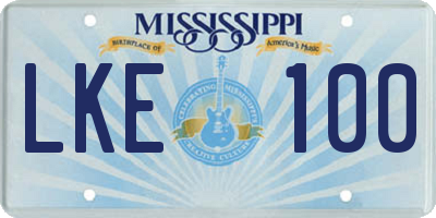 MS license plate LKE100