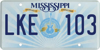 MS license plate LKE103
