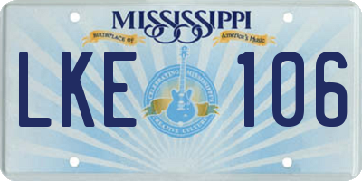 MS license plate LKE106