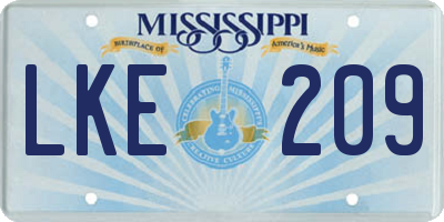 MS license plate LKE209