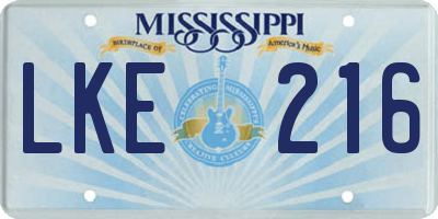MS license plate LKE216