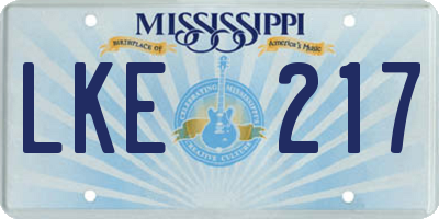 MS license plate LKE217