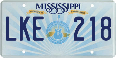 MS license plate LKE218
