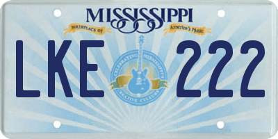 MS license plate LKE222