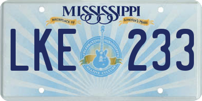 MS license plate LKE233