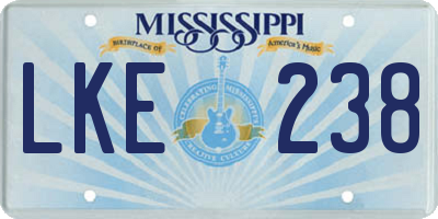 MS license plate LKE238