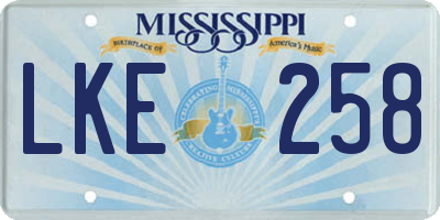 MS license plate LKE258