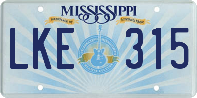 MS license plate LKE315
