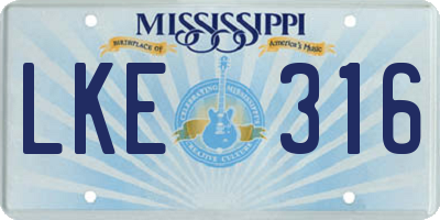 MS license plate LKE316