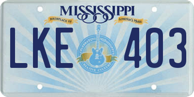 MS license plate LKE403