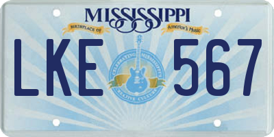 MS license plate LKE567