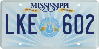 MS license plate LKE602