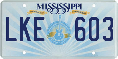 MS license plate LKE603