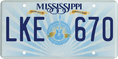 MS license plate LKE670