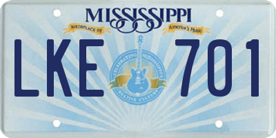 MS license plate LKE701