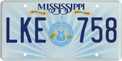 MS license plate LKE758