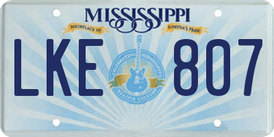 MS license plate LKE807