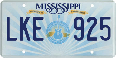 MS license plate LKE925