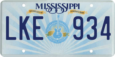 MS license plate LKE934