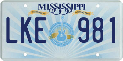 MS license plate LKE981