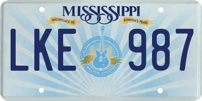 MS license plate LKE987